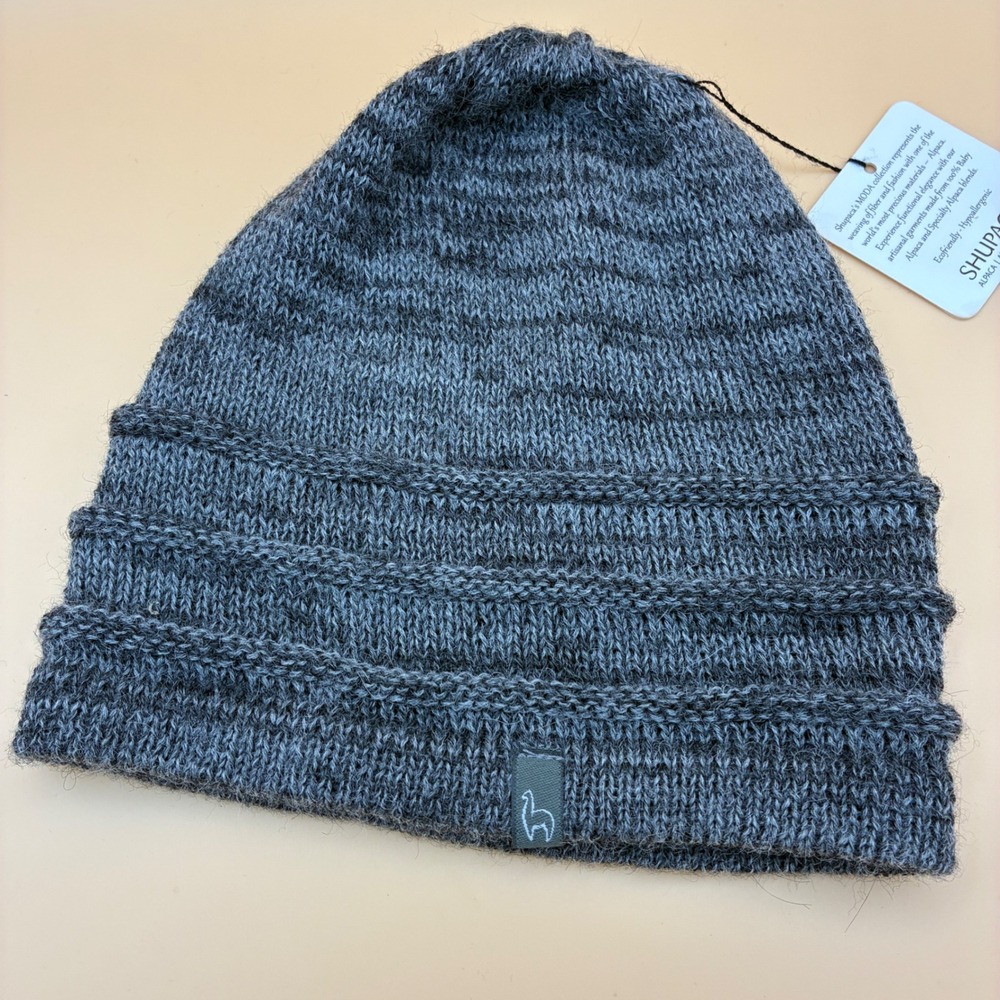 Shupaca Womens Mens Beanie OS Baby Alpaca Grey Knit Slouchy Warm Winter Hat